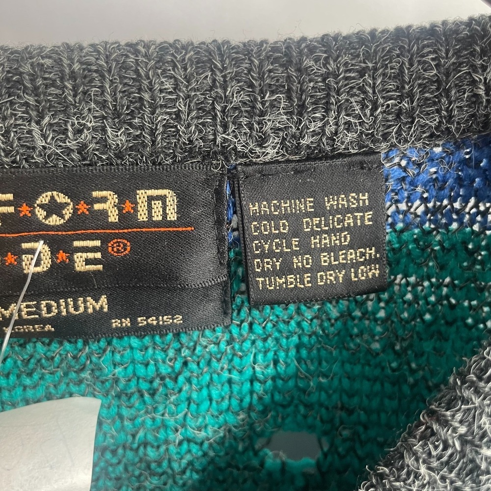 Vintage Uniform Code Geometric Jacquard Winter Pullover Sweater Teal Blue Size M - Picture 10 of 11